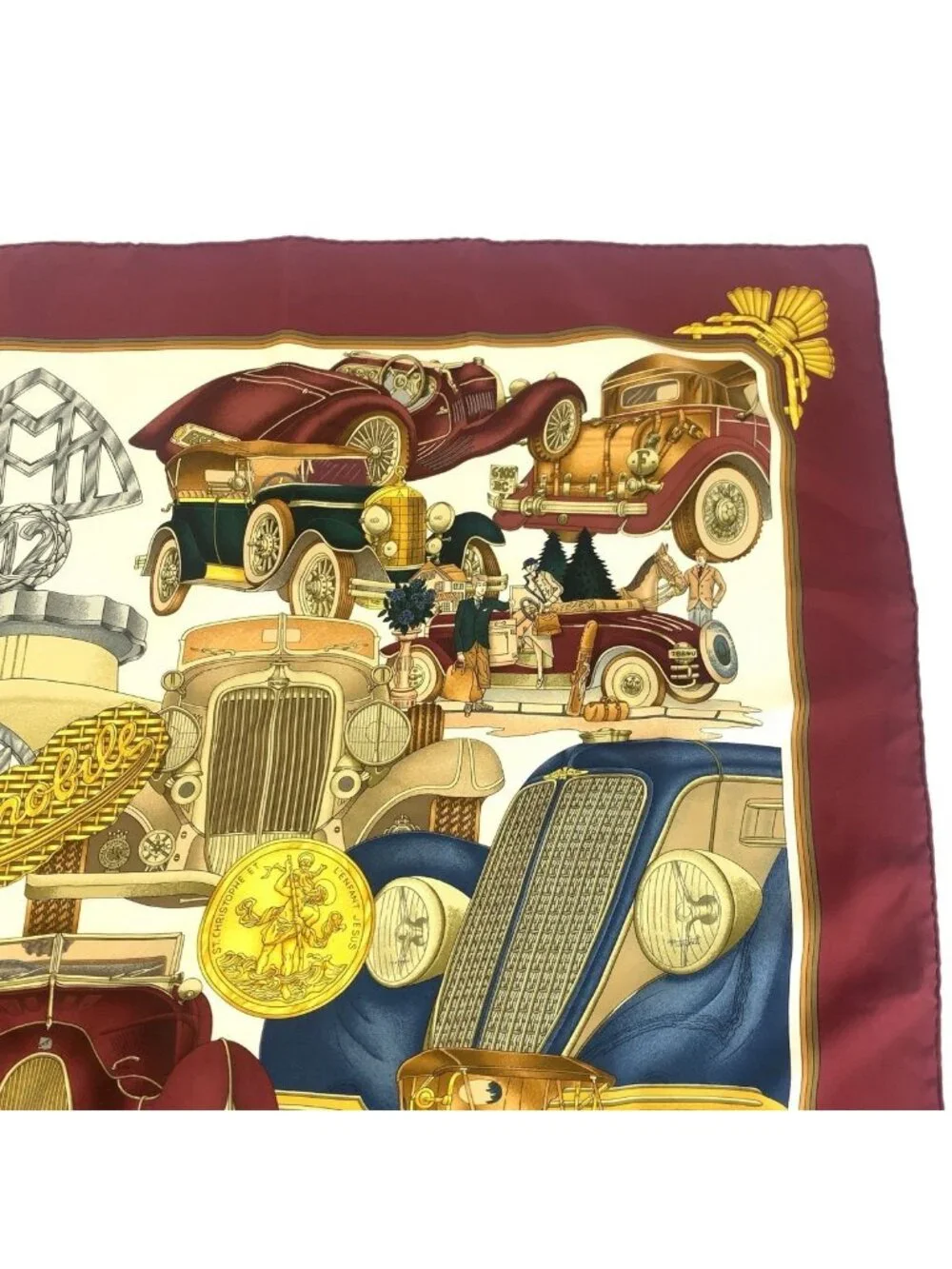 Hermes Automobile Carre 90 Wine Red Multicolor Silk Scarf - Picture 5 of 7